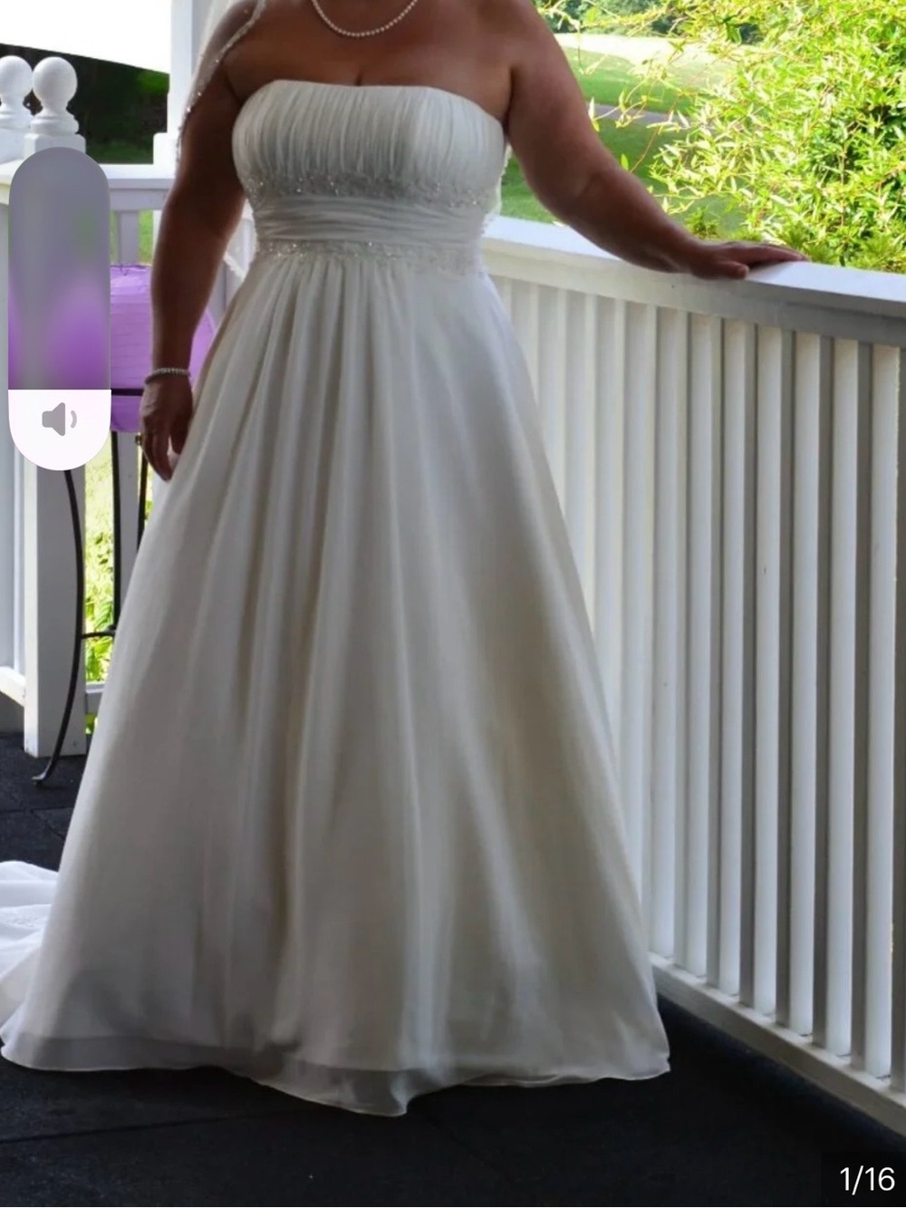 David's Bridal Strapless Ivory A-Line Wedding Gown with Beaded Waist